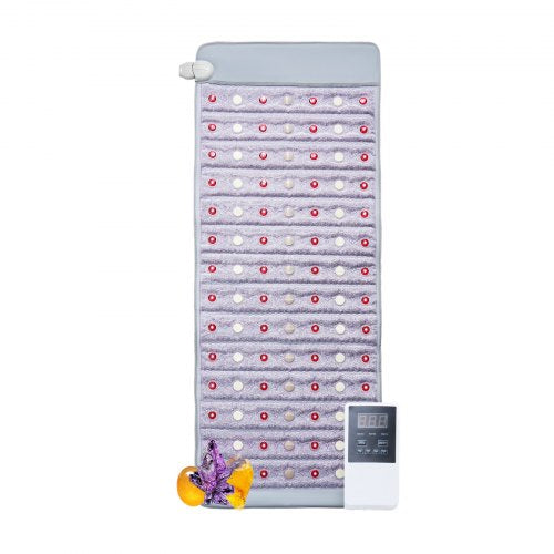 Far Infrared Heating Pad, Amethyst Heating Pad with Jade & Tourmaline Stones, 660nm Photon Light & Negative Ions, 103-159℉ Hot Gemstone Mat with 0-720 Min Timer for Waist Shoulder (60" x 24")