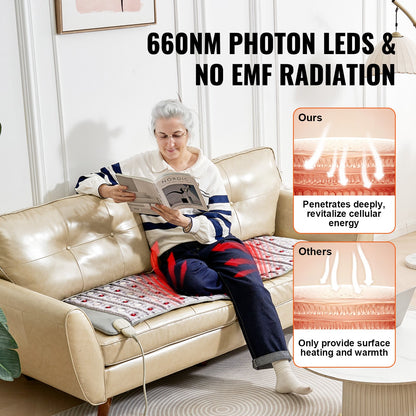 Far Infrared Heating Pad, Amethyst Heating Pad with Jade & Tourmaline Stones, 660nm Photon Light & Negative Ions, 103-159℉ Hot Gemstone Mat with 0-720 Min Timer for Waist Shoulder (60" x 24")