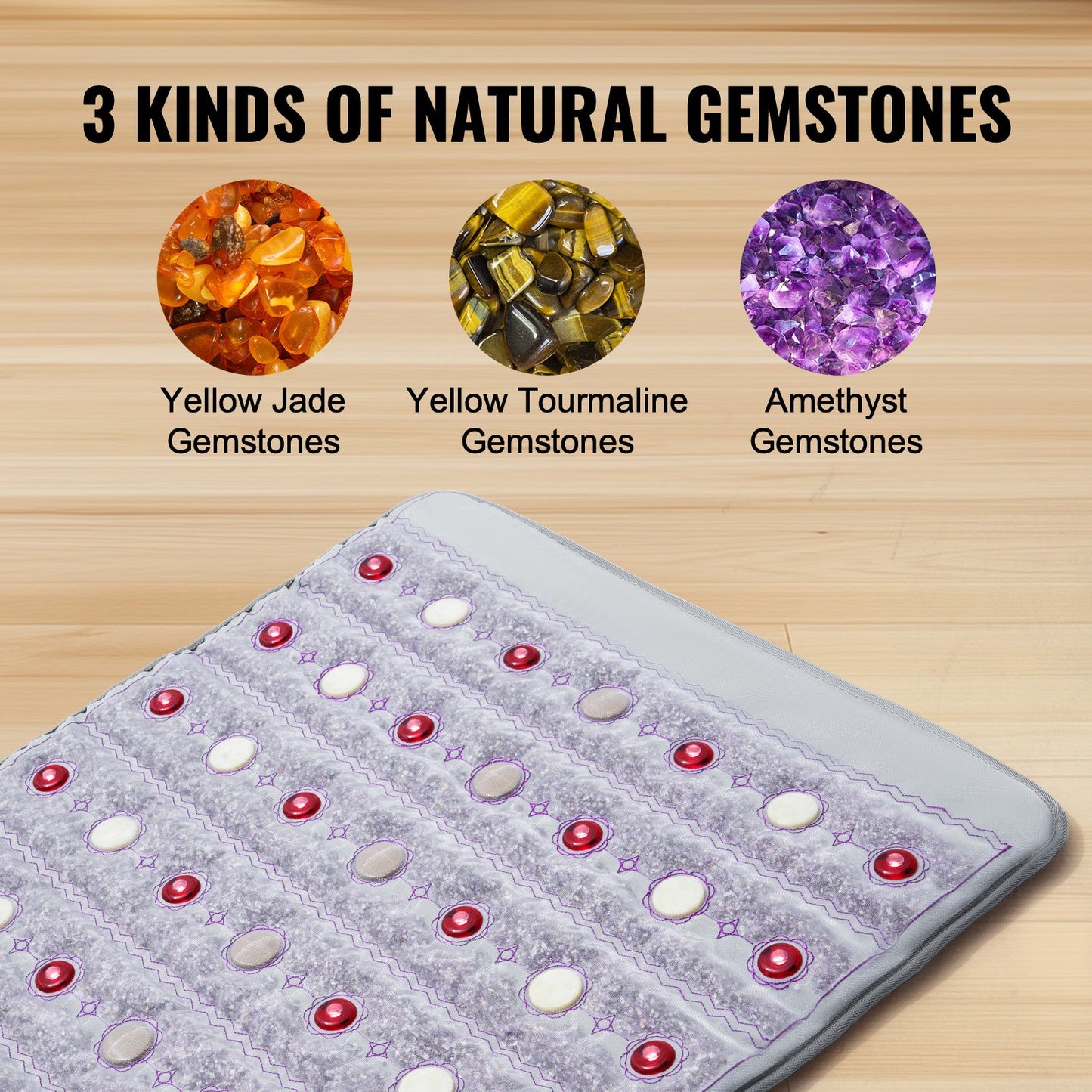 Far Infrared Heating Pad, Amethyst Heating Pad with Jade & Tourmaline Stones, 660nm Photon Light & Negative Ions, 103-159℉ Hot Gemstone Mat with 0-720 Min Timer for Waist Shoulder (60" x 24")