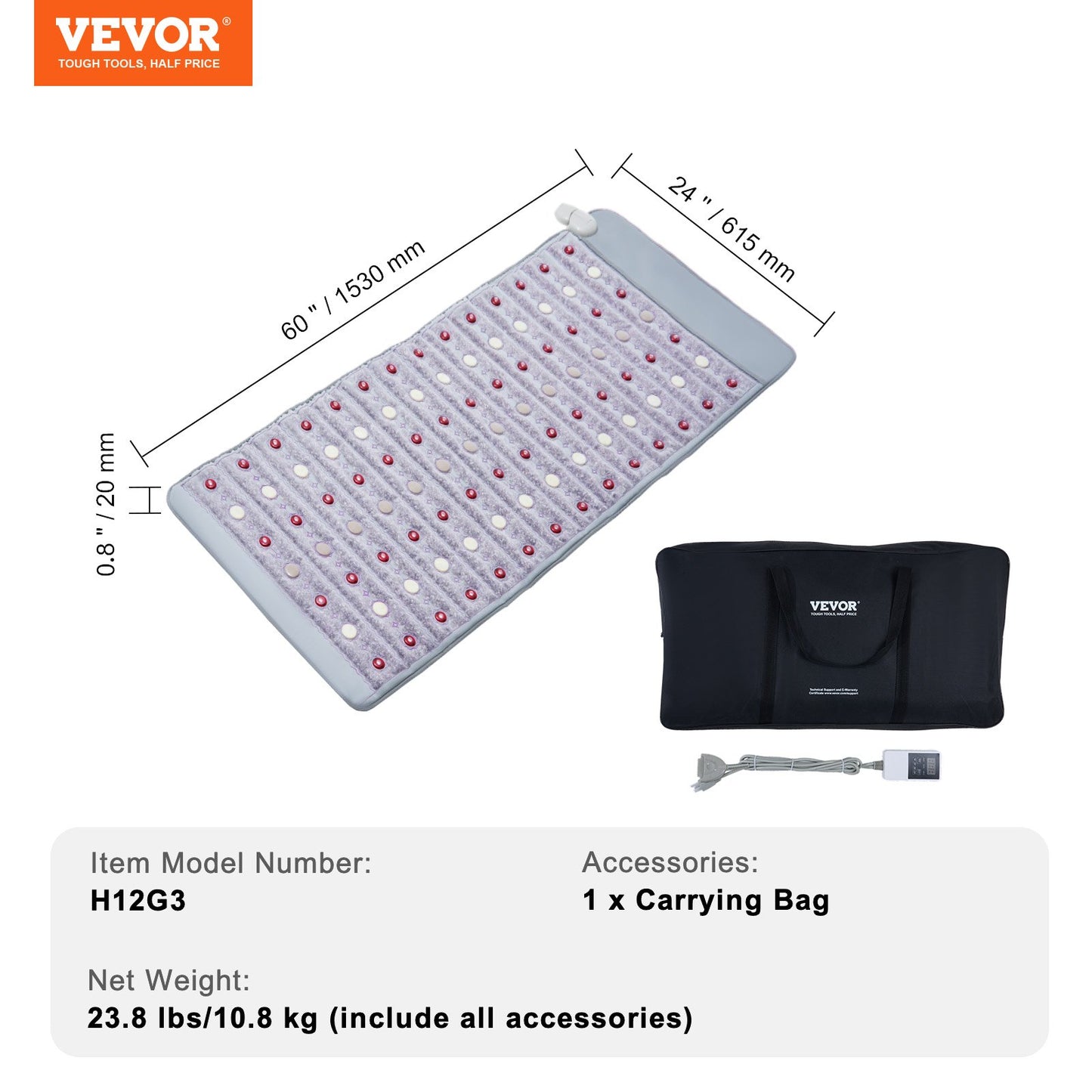 Far Infrared Heating Pad, Amethyst Heating Pad with Jade & Tourmaline Stones, 660nm Photon Light & Negative Ions, 103-159℉ Hot Gemstone Mat with 0-720 Min Timer for Waist Shoulder (60" x 24")