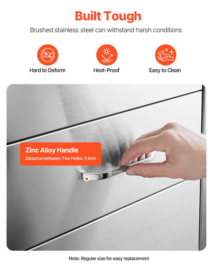 Outdoor Kitchen Drawers, 16.5"W x 29"H x 20.5"D Triple Access Drawers, Stainless Steel Flush Mount Cabinets, BBQ Island Drawers Storage with Paper Towel Holder & Handle, for Patio Grill Station