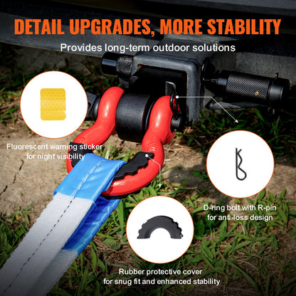 Shackle Hitch Receiver, Fits 2" Receivers, 66000 lbs Breaking Strength, D Ring Shackle with Trailer Hitch Lock Pin, Heavy Duty Towing Accessories for Trucks, Jeeps, Off-Road Vehicle Recovery