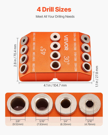 Drill Guide, 30/ 45/ 90 Degree Angle 4 Sizes Portable Precision Drilling Guide Jig, for Drilling Angled or Horizontal Holes, Aluminum Alloy, for Deck Cable Railing Wood Post Stair Handrail