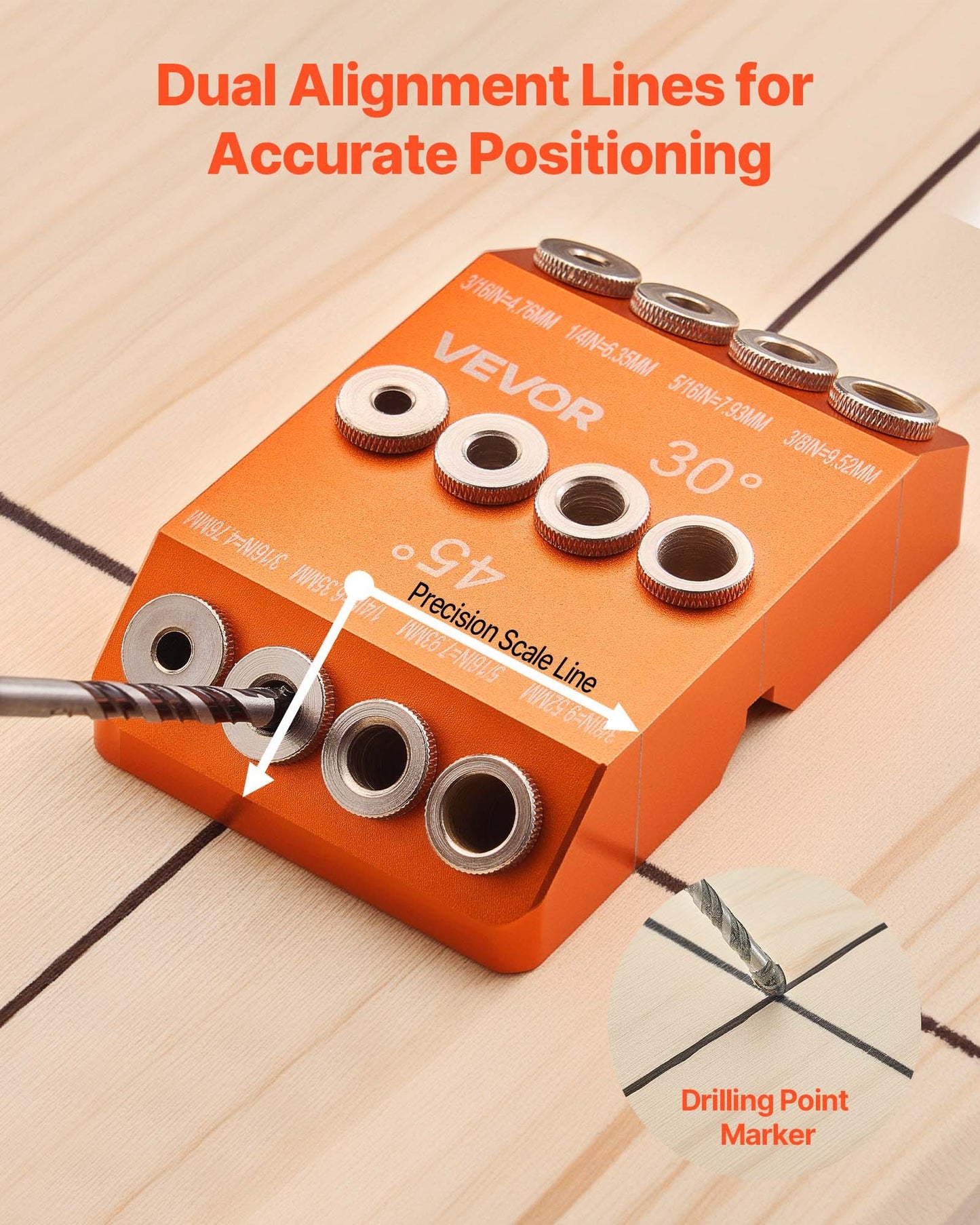 Drill Guide, 30/ 45/ 90 Degree Angle 4 Sizes Portable Precision Drilling Guide Jig, for Drilling Angled or Horizontal Holes, Aluminum Alloy, for Deck Cable Railing Wood Post Stair Handrail