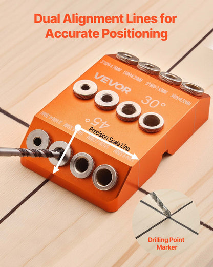 Drill Guide, 30/ 45/ 90 Degree Angle 4 Sizes Portable Precision Drilling Guide Jig, for Drilling Angled or Horizontal Holes, Aluminum Alloy, for Deck Cable Railing Wood Post Stair Handrail