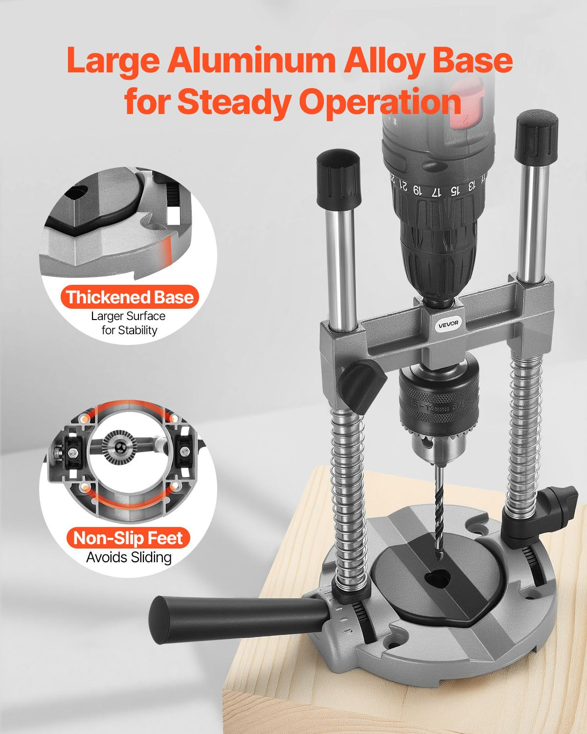Drill Guide, Multi-Angle Press Portable Precision Drilling Guide Jig Attachment, with Large Handle and Mounting Holes, Aluminum Alloy, for Drilling Angled or Straight Holes, for Wood Working