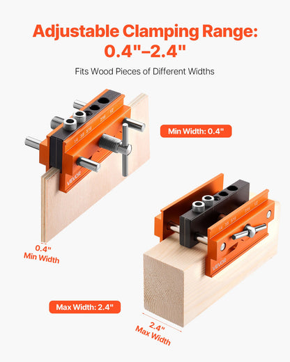 Doweling Jig Kit, Self Centering Dowel Drill Jig for Straight Holes, Aluminum Alloy Woodworking Tools with 6 Drill Guide Bushings, Adjustable Width, for Wood Working, Drilling and Marking