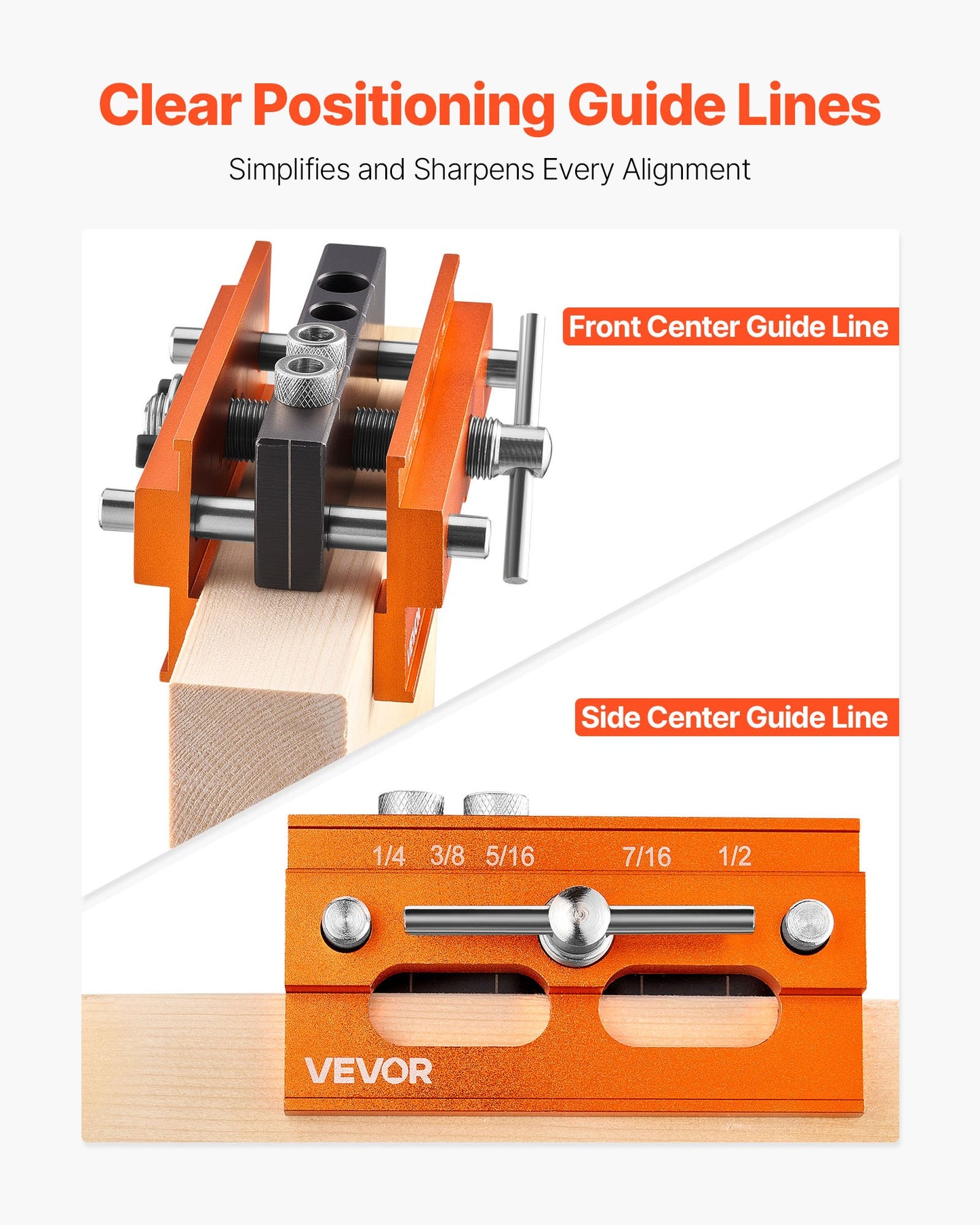 Doweling Jig Kit, Self Centering Dowel Drill Jig for Straight Holes, Aluminum Alloy Woodworking Tools with 6 Drill Guide Bushings, Adjustable Width, for Wood Working, Drilling and Marking