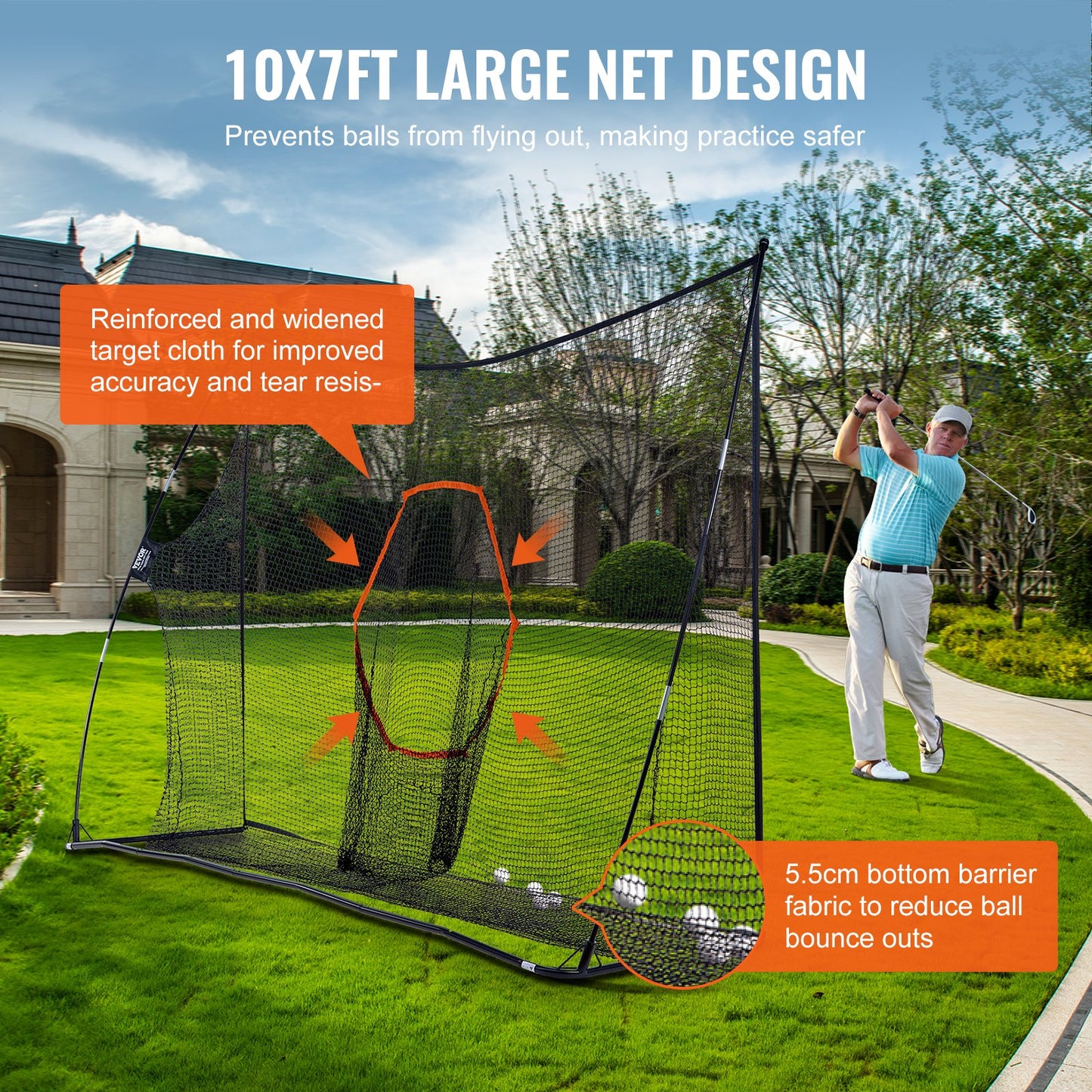 Golf Practice Hitting Net, Huge 10.8x7ft Golf Net, Personal Driving Range for Indoor Outdoor Use, Portable Home Golf Aid Net with Target/Fiberglass Frame/Carry Bag, Gift for Men, Golf Lovers