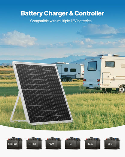 25W 12V Solar Panel Battery Charger, Solar Battery Trickle Charger Maintainer with Intelligent MPPT Controller & Adjustable Mount Bracket, IP67 Waterproof for Car Boat RV Motorcycle Trailer