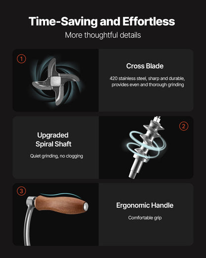 Manuell köttkvarn, köttkvarn i 304 rostfritt stål med handvev och stålbordsklämma, korvfyllare med 2 skärplattor och 4 korvrör, matkvarn för nötkött, chili, fläskkött, köksbord