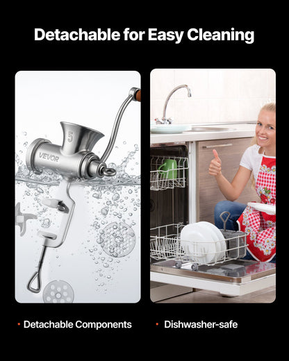 Manuell köttkvarn, köttkvarn i 304 rostfritt stål med handvev och stålbordsklämma, korvfyllare med 2 skärplattor och 4 korvrör, matkvarn för nötkött, chili, fläskkött, köksbord