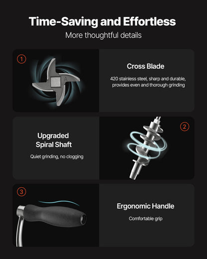 Manuell köttkvarn, köttkvarn i 304 rostfritt stål med handvev och stålbordsklämma, korvfyllare med 2 skärplattor och korvrör, matkvarn för nötkött, chili, fläskkött, köksbord