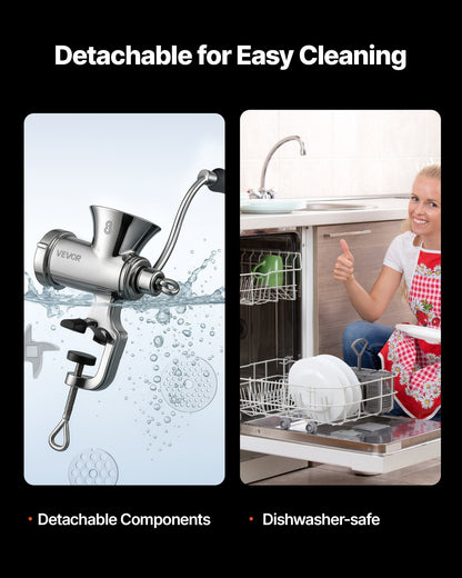 Manuell köttkvarn, köttkvarn i 304 rostfritt stål med handvev och stålbordsklämma, korvfyllare med 2 skärplattor och korvrör, matkvarn för nötkött, chili, fläskkött, köksbord