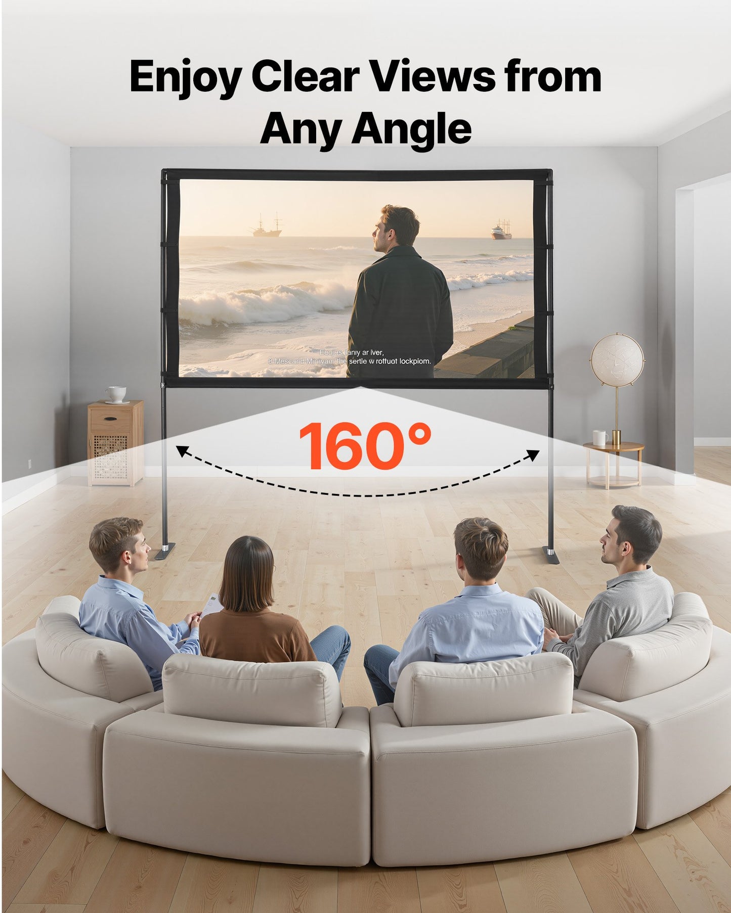 Projector Screen with Stand, 80 Inch 160° Wide Angle Indoor Outdoor Projection Screen, 16:9 4K HD Wrinkleless Portable Dual-Stand Screens with Carry Bag, for Movie Home Theater Presentation
