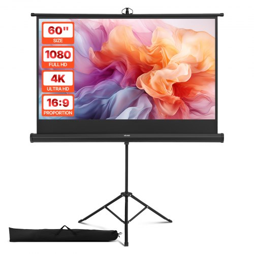 Projector Screen with Stand, 60 Inch 160° Wide Angle Indoor Outdoor Projection Screen, 16:9 4K HD Wrinkleless Portable Tripod Screens with Carry Bag, for Movie Home Theater Office Presentation