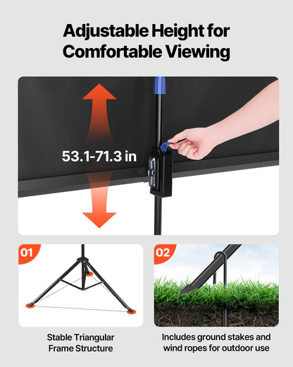 Projector Screen with Stand, 60 Inch 160° Wide Angle Indoor Outdoor Projection Screen, 16:9 4K HD Wrinkleless Portable Tripod Screens with Carry Bag, for Movie Home Theater Office Presentation