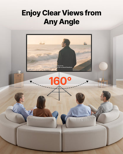 Projektorduk med stativ, 80 tums 160° vidvinkelprojektionsduk för inomhusbruk och utomhusbruk, 16:9 4K HD skrynkelfria bärbara stativdukar med bärväska, för film, hemmabio, kontorspresentation