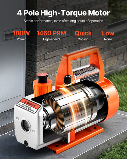 Vakuumpump, 100 L/min, HVAC enstegs roterande lamell AC-vakuumpump, för R134a R22 R410a-system, med oljeflaska, 4-polig motor, 5 Pa, för underhåll av fordonsluftkonditionering, hartsavgasning