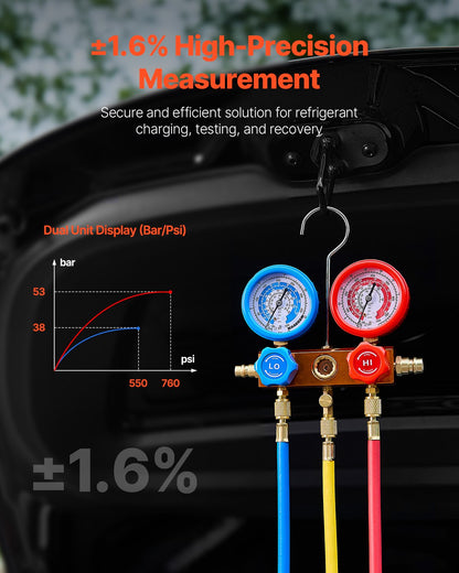 217 L/min(3.5 CFM) AC Vacuum Pump and Gauge Set, Single Stage Rotary Vane HVAC Air Vacuum Pump, A/C Refrigerant Manifold Gauge Kit, with Hoses, for R134a, R12, R22, R502a, R410A, R404, R407C Refrigerants