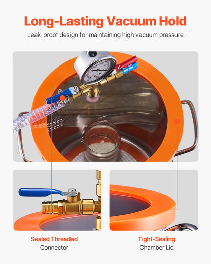 5.7 L(1.5 Gallon) Vacuum Chamber and 100 L/min(3.5 CFM) Pump Kit, Stainless Steel Chamber, Single Stage Vacuum Pump Degassing Chamber Kit, with Acrylic Lid, Oil, 1.5m(4.92 ft) Hose, for Degassing Resin Silicone Epoxies