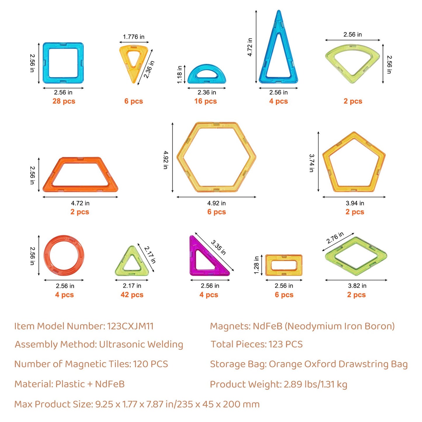 Magnetiska plattor, 123 delar magnetiska byggklossar för barn, magnetbyggset med hjulgrupper och pariserhjul, STEM-pedagogiska stapelleksaker, present till småbarn pojkar och flickor från 5 år