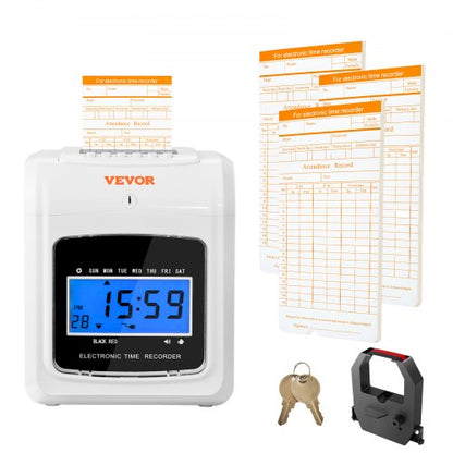 Time Card Time Clock Attendance Recorder with 102 Cardboard Cards 1 Badge Tape Timetable Arrival Departure 3 Teams 6 Punches/Day Auto Alignment for Clocking in Employees Office