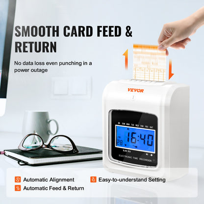 Time Card Time Clock Attendance Recorder with 102 Cardboard Cards 1 Badge Tape Timetable Arrival Departure 3 Teams 6 Punches/Day Auto Alignment for Clocking in Employees Office
