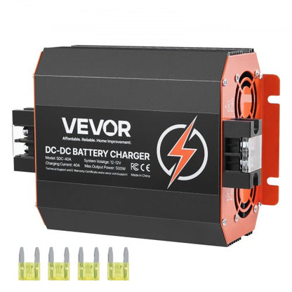 12V 40A DC to DC Battery Charger, 500W, On-Board Battery Charger for Lead-Acid, Lithium, AGM, GEL, and Flooded Batteries, Smart Multi-Stage Charging, for RVs, Commercial Vehicles, Boats, Yachts