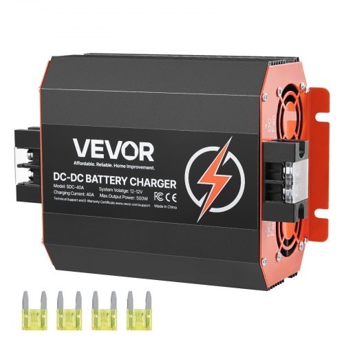 12V 40A DC to DC Battery Charger, 500W, On-Board Battery Charger for Lead-Acid, Lithium, AGM, GEL, and Flooded Batteries, Smart Multi-Stage Charging, for RVs, Commercial Vehicles, Boats, Yachts