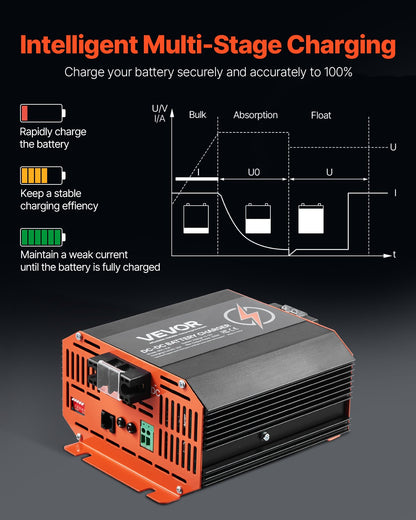 12V 20A DC till DC batteriladdare, 250W, inbyggd batteriladdare för bly-syra, litium-, AGM-, GEL- och överbelastade batterier, smart flerstegsladdning, för husbilar, kommersiella fordon, båtar, yachter