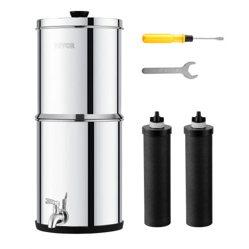 Gravity-fed Water Filter System, 1.5G 304 Stainless-Steel Countertop System, Water Filtration System, Reduces Lead and up to 99% of Chlorine, with 2 Carbon Filters & Spigot, for Home Camping RV