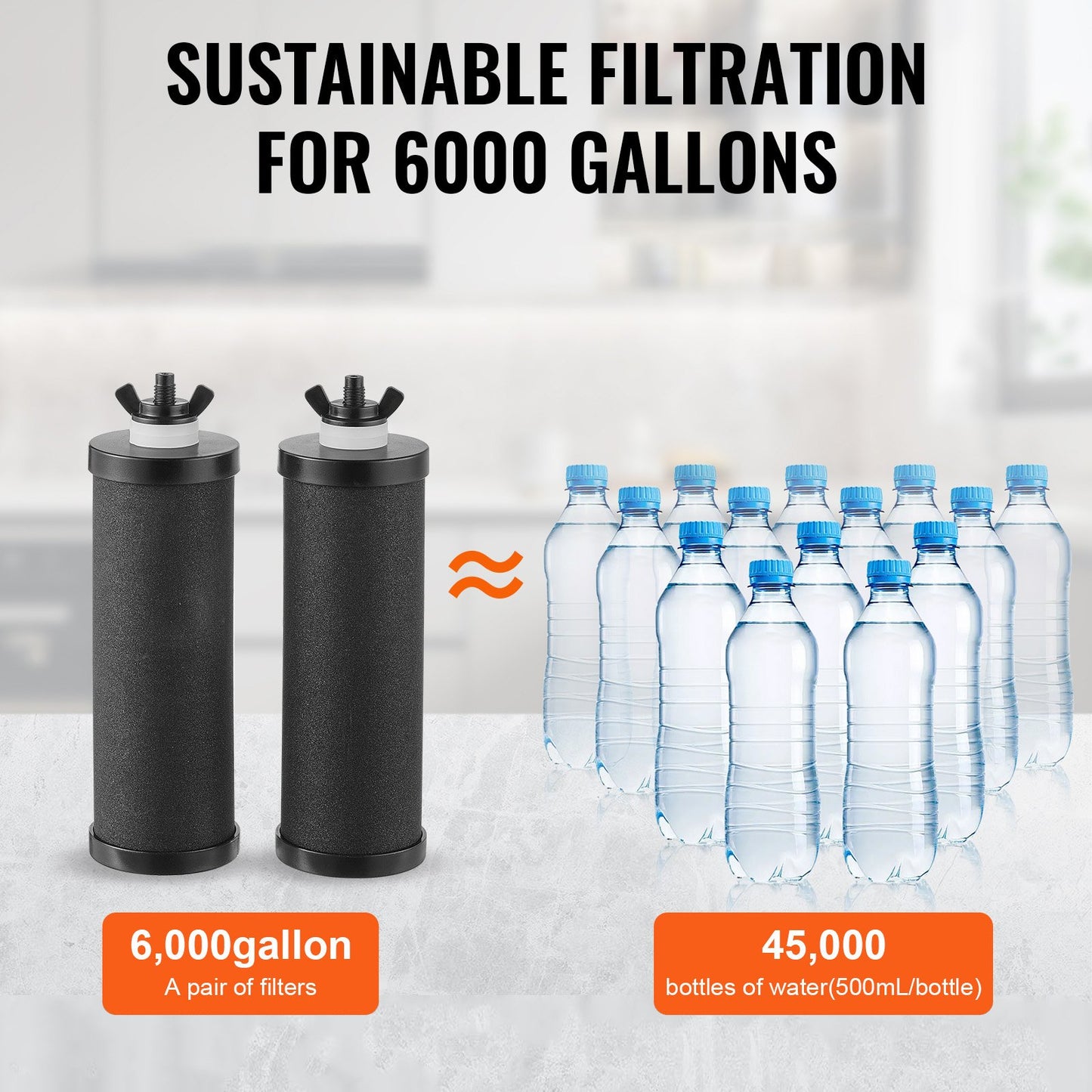 Water Filters Replacement, Purification Elements, Activated Carbon Replacement Filters, Easy to Replace Water Filter, Gravity Water Filter System, Compatible with Most Brands, Pack of 2, Black
