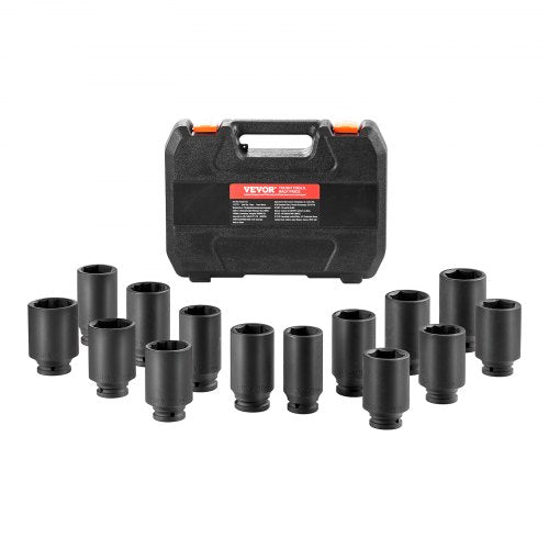 Axle Nut Impact Socket Set, 1/2" Drive Deep 6+12-Point 14-Piece Metric Spindle Nut Socket Set, CR-V Heat Treated Large Socket Set with Storage Case, Auto Repair, Removing or Installing Axle Nuts