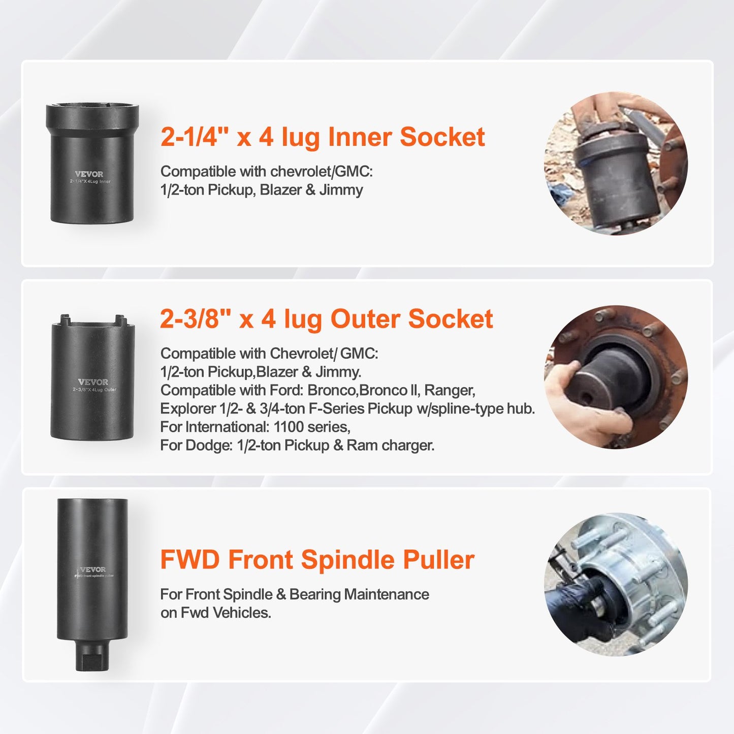 Verktygssats för spindelmutterhylsor, 6-delad hylssats för axelnav, 1/2-tums drivning, för Toyota, Ford, 4WD-fordon och GM-fordon, med förvaringsväska, avtagare för axelspindelmutterhållare