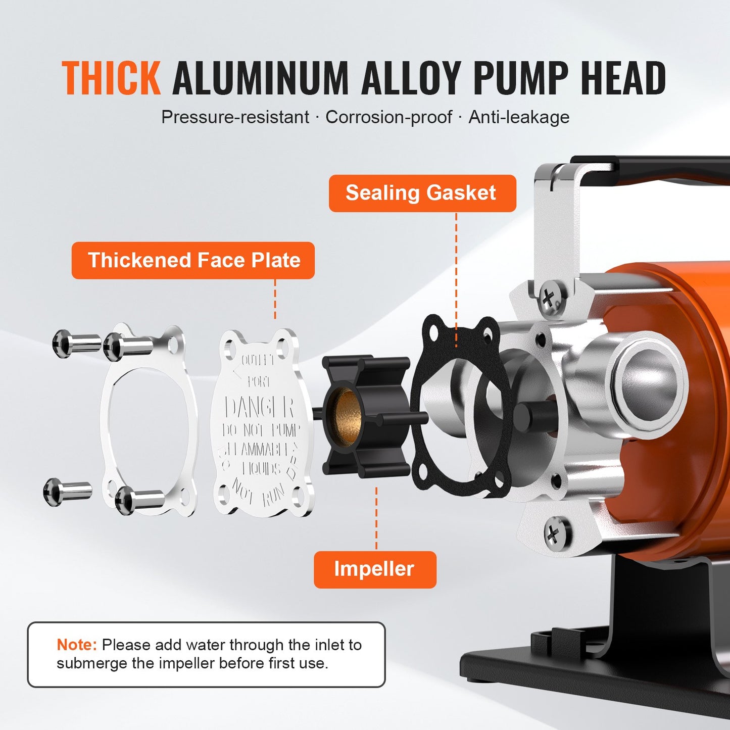 Vattenöverföringspump, 12V DC 23 L/min (360 GPH) 75W (1/10HP), bärbar elektrisk pump med 183 cm / 6 fot sugslangskit, impeller, sugsil, för trädgård, regntunna, pool, damm, bubbelpool, akvariumtömning