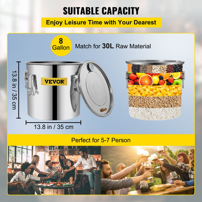 32.2 L Home Use Moonshine Still Brewing Stainless Steel Water Essential Oil Double Keg