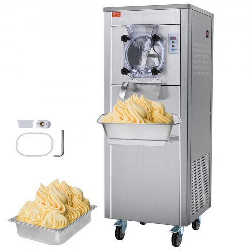 Commercial Ice Cream Machine, 18 L/H Yield, 1600W Single Flavor Hard Serve Ice Cream Maker with Wheels, 6L Stainless Steel Cylinder, LED Panel Auto Clean Pre-cooling, for Restaurant Snack Bars