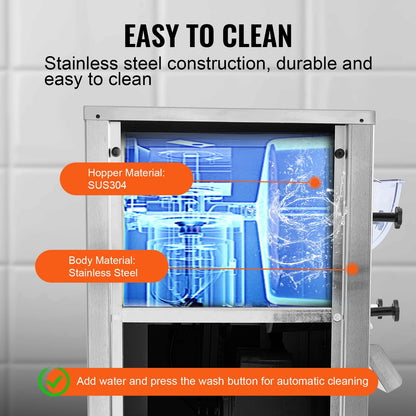 Commercial Ice Cream Machine, 18 L/H Yield, 1600W Single Flavor Hard Serve Ice Cream Maker with Wheels, 6L Stainless Steel Cylinder, LED Panel Auto Clean Pre-cooling, for Restaurant Snack Bars