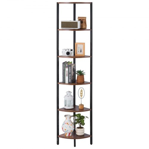 6 Tier Corner Shelf, Tall Corner Stand with LED Light, Wall Shelves Tower Storage Organizer with Metal Frame & Wooden Shelves, Narrow Display Book Shelf Rack for Bedroom, Living Room, Office