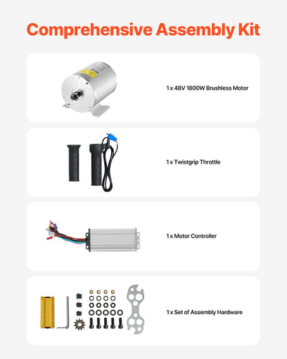 1800W Electric Brushless DC Motor Kit - 48V 4500rpm Motor with Upgraded Speed Controller and Throttle Grip Kit for Go Karts E-Bike Motorcycle Scooter DIY