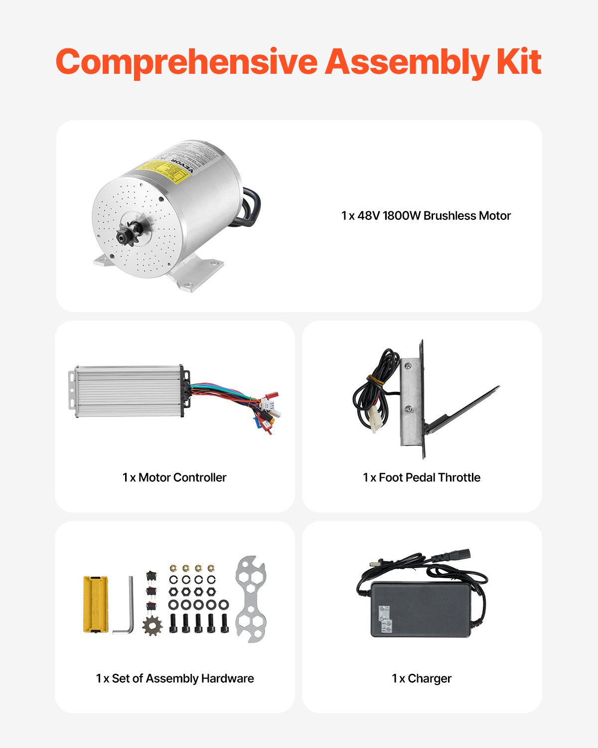 1800W Electric Brushless DC Motor Kit - 48V 4500rpm Motor with Upgraded Speed Controller and Foot Pedal Throttle Kit for Go Karts E-Bike Motorcycle Scooter DIY