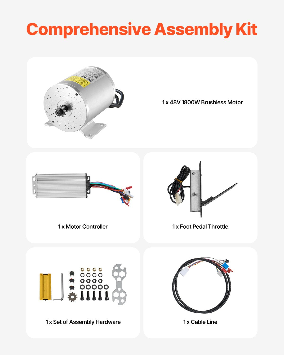 1800W Electric Brushless DC Motor Kit - 48V 4500rpm Motor with Upgraded Speed Controller and Foot Pedal Throttle Kit for Go Karts E-Bike Motorcycle Scooter DIY