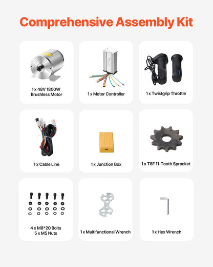 1800W elektrisk borstlös likströmsmotorsats - 48V 4500rpm motor med uppgraderad hastighetsregulator, gasreglagesats för gokart, elcykel, motorcykel och skoter