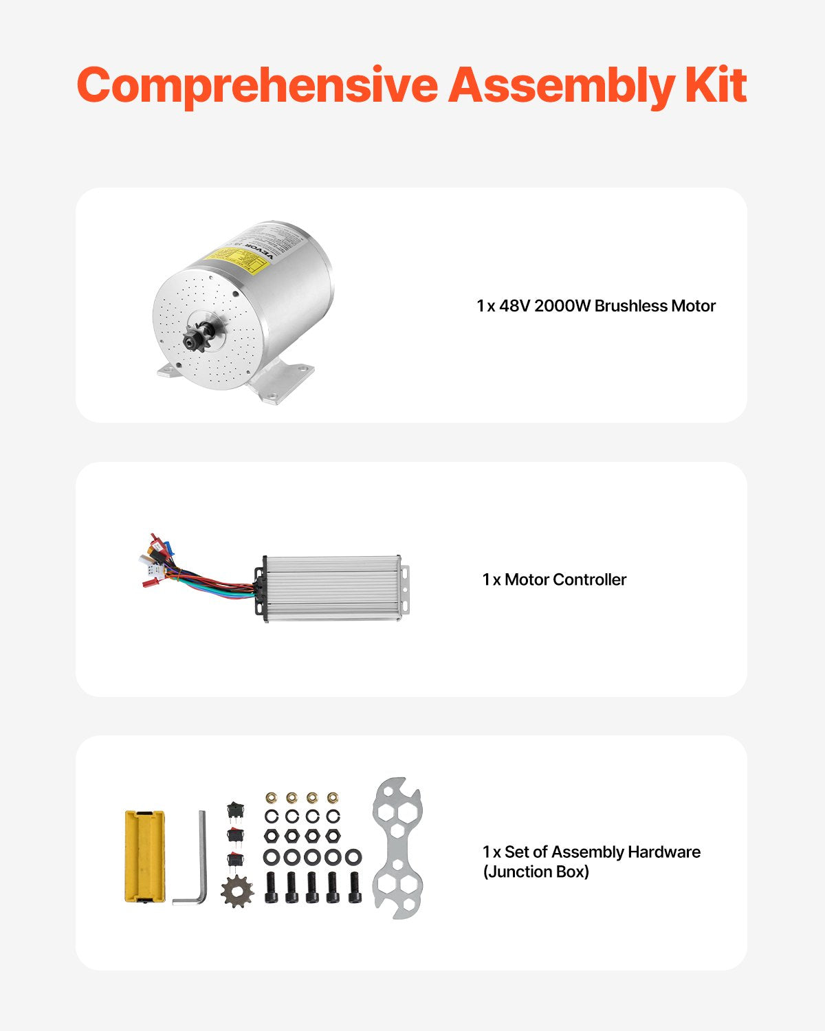 2000W Electric Brushless DC Motor Kit - 48V 4300rpm Motor with Upgraded Speed Controller for Go Karts E-Bike Motorcycle Scooter