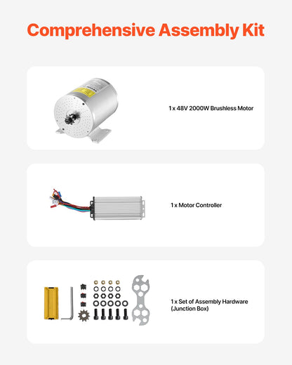2000W Electric Brushless DC Motor Kit - 48V 4300rpm Motor with Upgraded Speed Controller for Go Karts E-Bike Motorcycle Scooter