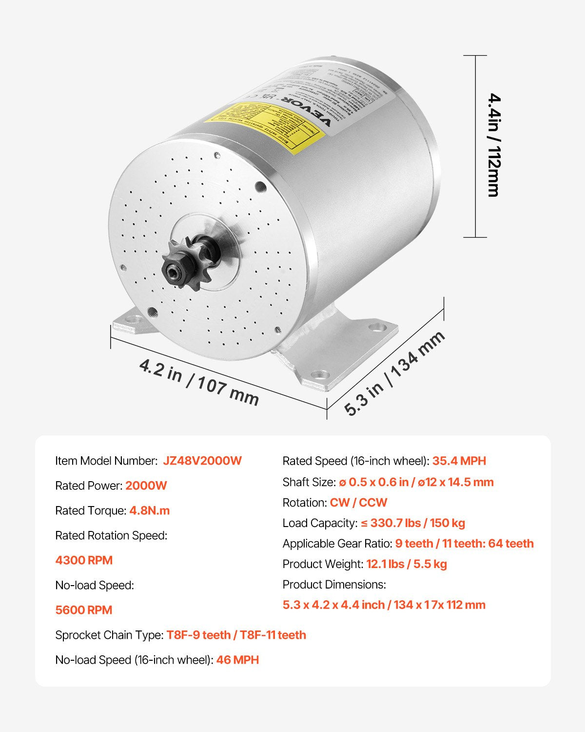 2000W Electric Brushless DC Motor Kit - 48V 4300rpm Motor with Upgraded Speed Controller for Go Karts E-Bike Motorcycle Scooter