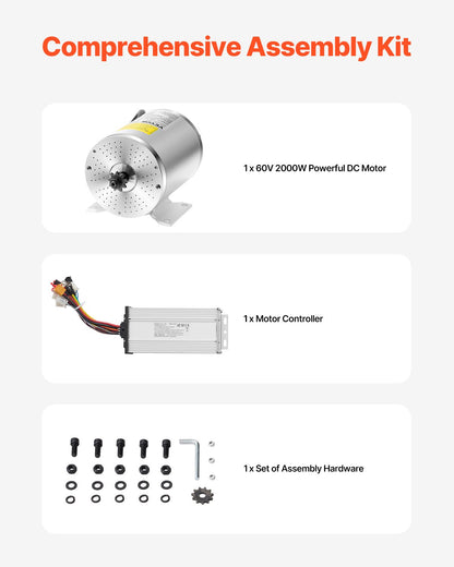 2000W Electric Brushless DC Motor Kit - 60V 4500rpm Motor with Upgraded Speed Controller for Go Karts E-Bike Motorcycle Scooter