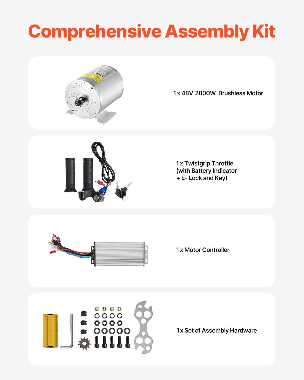 2000W Electric Brushless DC Motor Kit - 48V 4300rpm Motor with Upgraded Speed Controller and Throttle Grip Kit for Go Karts E-Bike Motorcycle Scooter DIY