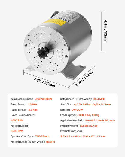 2000W Electric Brushless DC Motor Kit - 48V 4300rpm Motor with Upgraded Speed Controller and Throttle Grip Kit for Go Karts E-Bike Motorcycle Scooter DIY